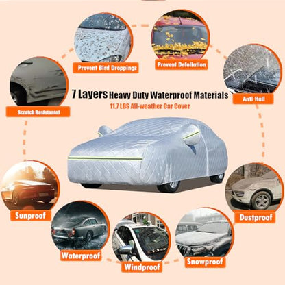7 Layers Waterproof Heavy Duty Car Covers for Automobiles All Weather Season Anti-Hail UV Protection Snowproof Outdoor 11.7LBS Full Cover Universal Fit Sedan 186" to 193" - size: Sedan-Length (186"-193")