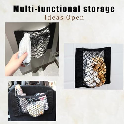 2PCS Universal Car Cargo Net with Adhesive Tape, 9.8×15.7in Trunk Storage Mesh Pocket Wall Mount Organizer Bag for Car RV SUV Boat Truck Camper Van Trailer (Black) - size: 15.7 x 9.8 inches