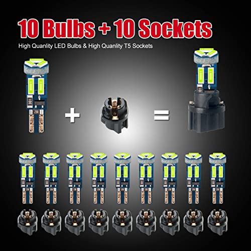 High Bright Ice Blue T5 37 74 PC74 PC37 LED Bulb with Twist Lock Socket for Dashboard Instrument Panel Gauge Cluster Light and Map Vanity Mirror Glove Box Indicator Light - color: Ice BLue