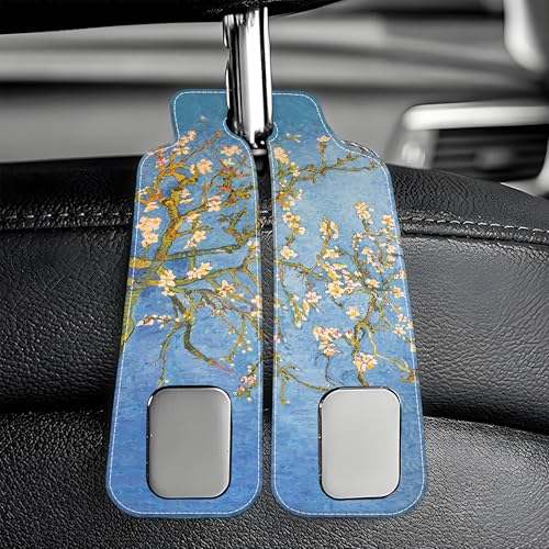 1 Pack Car Seat Headrest Hooks for Purses Abstract Blossoming Almond Tree Bag Purse Holder for Car with Double Metal Hooks Car Purse Hanger Hanging Accessories - color: Abstract Blossoming Almond Tree