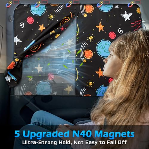 Car Window Shades, 2 Packs Magnetic car Sun Shade for Baby, Double Layers Magnetic Colourful Space Pattern for Full Covers/Half Shade Options, Window Curtains for Heat/UV Protection Sun Block Covers - color: Colourful Space