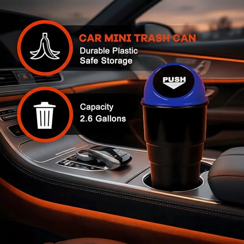 Cup Holder Trash Can for Car, Leakproof Vehicle Back Seat Garbage Can Mini Portable Trash Bin with Lid, Universal Smellproof Cup Holder Garbage Bin for Cars Trucks SUVs (Blue) - color: Blue