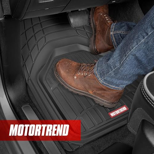Motor Trend 943-BK FlexTough Defender Car Floor Mats -Next Generation Deep Dish Heavy Duty Contour Liners for Car SUV Truck & Van-All Weather Protection, Trim to Fit Most Vehicles Black - color: Black, style: FlexTough NextGen