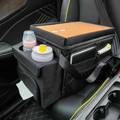 Waterproof Car Organizer with Lid, Car Cooler Bag with Cup Holder and Tissue Box