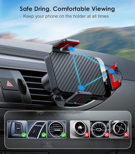 Wireless Car Charger, MOKPR 15W Fast Charging Auto-Clamping Phone Mount Air Vent Cell Phone Holder Compatible with iPhone 16 15/14/13/13 Pro/12 pro/12, for Samsung Galaxy S23/S22/S21/S20, Red - color: Red Arm
