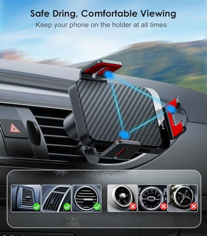 Wireless Car Charger, MOKPR 15W Fast Charging Auto-Clamping Phone Mount Air Vent Cell Phone Holder Compatible with iPhone 16 15/14/13/13 Pro/12 pro/12, for Samsung Galaxy S23/S22/S21/S20, Red - color: Red Arm