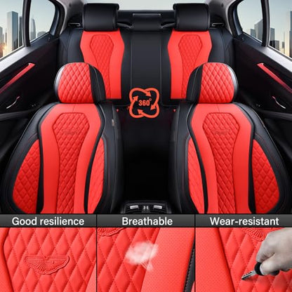 Coverado Car Seat Covers, Seat Covers Full Set, Red Car Seat Cover, Auto Seat Covers Front Seats Rear Seat Cover, Luxury Car Seat Cushion,Leather Seat Cover Seat Protector Universal Fit Most Cars - color: Red/Black, size: FullSet