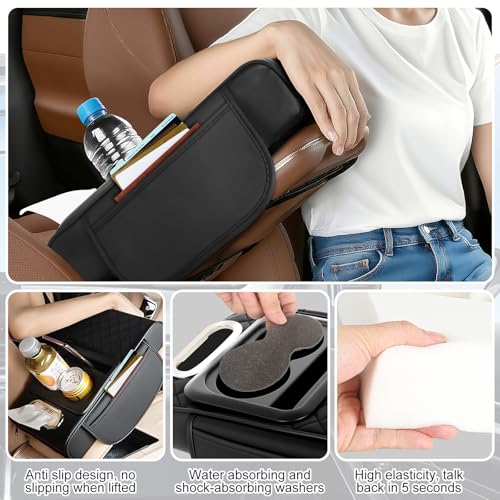 5-in-1 Arm Rest Cover Universal Armrest Storage Box Upgrade Memory Foam Console Cover with Cup for Car Phone Tissue Box Holder