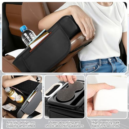 5-in-1 Arm Rest Cover Universal Armrest Storage Box Upgrade Memory Foam Console Cover with Cup for Car Phone Tissue Box Holder