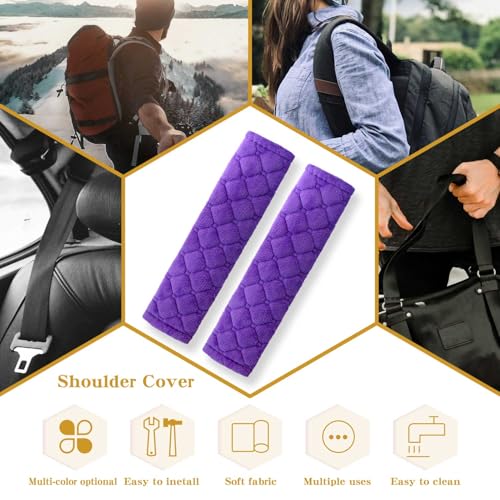 Yumikoo Plush Seat Belt Pads - Set of 2 Cozy & Soft Car Seat Belt Cushions for Comfortable Travel - Perfect for Road Trips and Airplane Rides (Purple) - color: purple