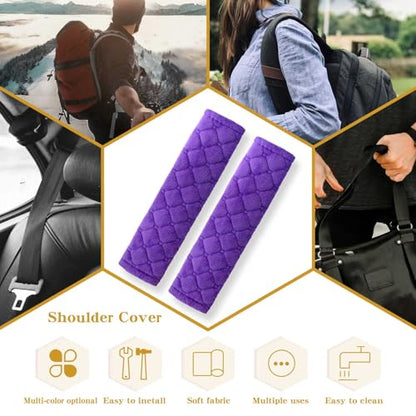 Yumikoo Plush Seat Belt Pads - Set of 2 Cozy & Soft Car Seat Belt Cushions for Comfortable Travel - Perfect for Road Trips and Airplane Rides (Purple) - color: purple