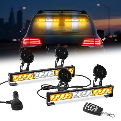 Amber and White Traffic Advisor Strobe Lights Bar For Vehicles Trucks Wireless Remote Control 23 Flash Patterns 2pcs 12.8 inch LEDs Flashing Warning Lights - color: Amber White