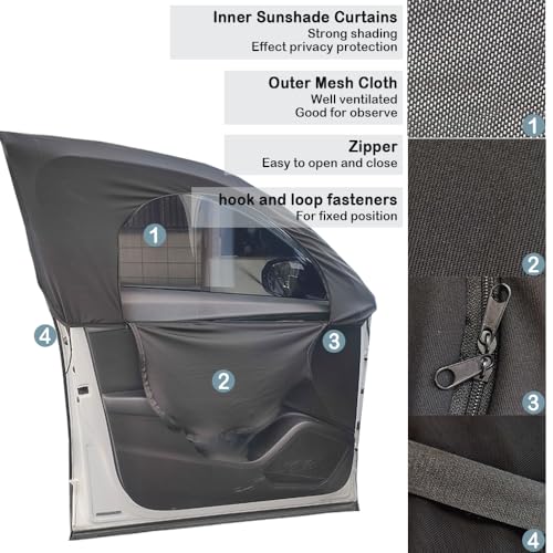 4PCS Car Window Shades with Zipper,Breathable Car Window Cover Baby Window Shades for Car,Camping Essentials Side Window Sun Shade for Privacy Protection Fits Most Cars - color: front and rear windows/4pcs