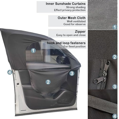 4PCS Car Window Shades with Zipper,Breathable Car Window Cover Baby Window Shades for Car,Camping Essentials Side Window Sun Shade for Privacy Protection Fits Most Cars - color: front and rear windows/4pcs
