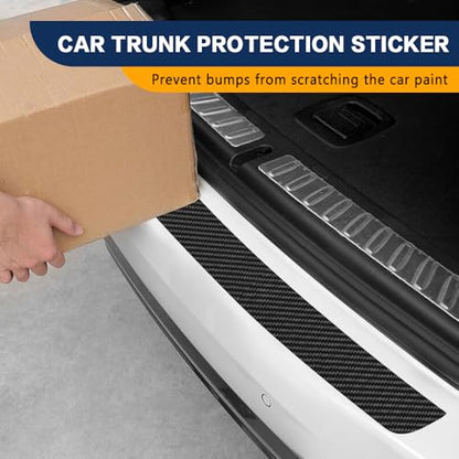 Zufoty Car Rear Bumper Protector Guard, Anti-Scratch Carbon Fiber Trunk Door Sill Protection Strip Sticker, Self-Adhesive Trunk Door Entry Sill Protector Universal for Car SUV Truck Pickup