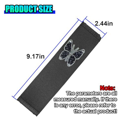 2PCS Bling Car Seat Belt Covers, Polyester Fiber Vehicle Seatbelt Cushion Pad Protector, Crystal Butterfly Safe Strap Cover Pad, Comfort Car Seat Belt Shoulder Pads Accessories, Universal Fit (Black) - color: Black