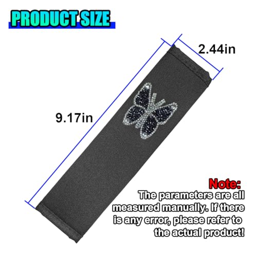 2PCS Bling Car Seat Belt Covers, Polyester Fiber Vehicle Seatbelt Cushion Pad Protector, Crystal Butterfly Safe Strap Cover Pad, Comfort Car Seat Belt Shoulder Pads Accessories, Universal Fit (Black) - color: Black