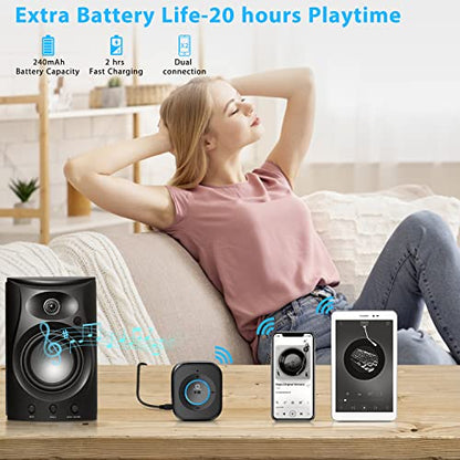 iDIGMALL Bluetooth 5.4 Receiver for Speaker, Wireless HiFi Music Adapter w/Built-in Mic for Hands-Free Calls for Car Home Stereo Wired Headphones with 3.5mm RCA Aux Jack, 20 Hrs Playtime, Multi-Point - color: J207