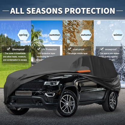 X AUTOHAUX Car Cover for Jeep Grand Cherokee 2002-2025 Aluminum Film Outdoor Waterproof Sun Rain Snow Hail Protection with Driver Door Zipper - size: For Jeep Grand Cherokee 2002-2023