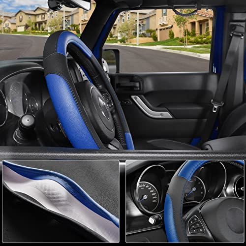 SEG Direct Car Steering Wheel Cover for F-150 Tundra Range Rover 15.5-16 inch, Black and Blue Microfiber Leather - color: Black and Blue, size: Large size[15 1/2''-16'']