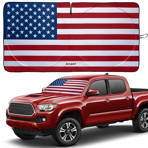 Autopect Windshield Sun Shade - American Flag Design, High-Resolution Sun Visor for Car, Truck, SUV with Mirror Cut-Out for Interior Sun Protection, Foldable Car Sun Shade (Original, Small) - color: USA ORIGINAL FLAG, size: Small