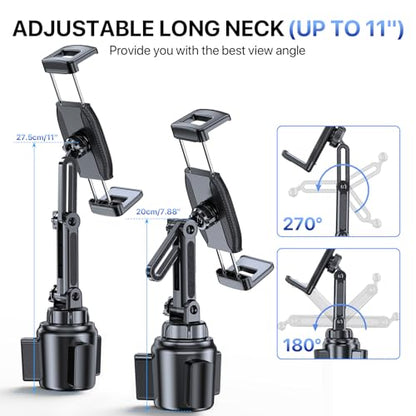 Miracase [2025 Latest Upgraded Cup Holder Tablet Mount for Car, [High-Rise Clamp Arm] Adjustable Long Neck Car Tablet Holder Compatible with iPad, Pro, Air, Mini & All 6.1-12.9" Tabs - style: Tablet Mount