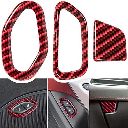 Carbon Fiber Door Lock Switch Button Glove Box Handle Switch Cover Trim for Chevrolet Corvette C7 Z06 Z51 ZR1 Stingray Grand Sport 2014 2015 2016 2017 2018 2019 Interior Accessories (Red 3PCS) - color: Red