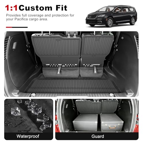 Cargo Mat Fit for 2017-2026 Chrysler Pacifica (Fit Fuel & Hybrid) - All Weather TPE Custom Fit Trunk Mat for Chrysler Pacifica Seatback Mats(Cargo Liner + Backrest Mat) - size: Cargo Liner & Backrest Mat