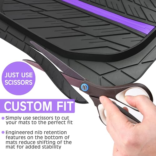 CAR PASS Tire Tread DeepDish Rubber Floor Mats for car Heavy Duty car mats All Weather, Universal XL~M Trim to Fit for Truck SUV Vehicle Automotive, Waterproof car mats 3 Piece (Purple Black) - color: Purple Black