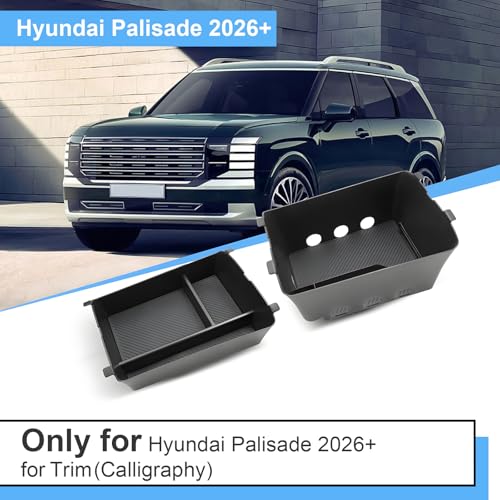 Double Layer-2026 Palisade Center Console Organizer for Hyundai Palisade (Calligraphy) (Only fit 7-Seater with Dual-Opening Center Console), Durable ABS Plastic Tray 2026 Palisade Accessories - color: Black (2pcs)