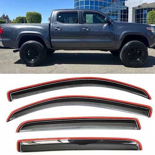 4PCS in-Channel Window Visors Vent Deflectors Compatible with 2016-2023 Toyota Tacoma Double Cab,Smoke Tint Rain Guards for Tacoma 16-23, Extra Durable Vent Guard Shades Car Accessories - size: 2016-2023 Tacoma Crew/Double Cab
