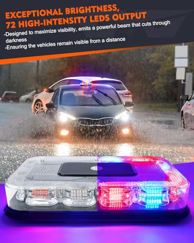 LUMENIX LED Roof Top Strobe Beacon Light Bar Rooftop Security Warning Emergency Flashing Cop Police Lights for First Responder POV Vehicles Trucks Cars - Red Blue - color: Red and Blue