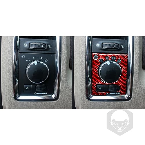 Real Soft Carbon Fiber Headlight Dim Light Control Button Rotary Panel Cover Sticker Auto Interior Accessories Compatible with Dodge Ram 1500/2500/3500 2013 2014 2015 2016 2017 2018 Red - color: Red 1