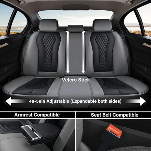Coverado Car Seat Covers, Back Car Seat Cover, 3-Pieces Leather Seat Cover, Luxury Car Seat Cushion, Luxury Seat Cover Seat Protector Universal Most Cars Trucks SUV - color: Gray/Black, size: Back Seat Cover