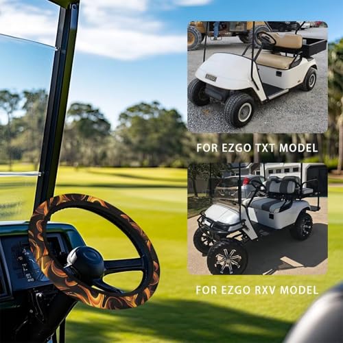 Fire Golf Cart Steering Wheel Covers for Club Car Anti-Slip Club Car Precedent Golf Cart Steering Wheel Cover Odorless Comfy Steering Wheel Cover for Golfer Friends - color: Fire