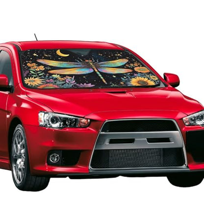 Floral Dragonfly Car Sun Shade Windshield Sunshade Foldable Front Window Shield Cover for Truck SUV - color: Blue9