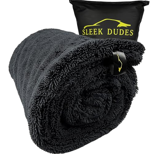 2000GSM Car Drying Towel – Sleek Max Dry 2K (20"x31") Ultra Plush Twist Loop Microfiber for Fast, Streak-Free Drying - color: Black