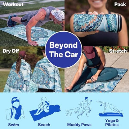 2 Pack Car Seat Towel Covers, Sweat-Proof Microfiber Seat Protectors for Gym, Running, Beach & Workout, Breathable Quick-Dry, Machine Washable, Ink-Style Sea Turtle Print, Universal Fit - color: Ink-style Sea Turtle