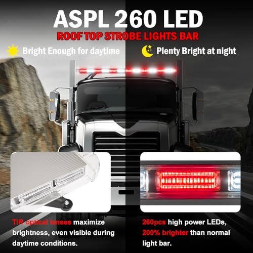 ASPL 53 inch 260 LED Low Profile Rooftop Strobe Lights Bar High Intensity Emergency Warning Flashing Beacon Snow Plow Light Traffic Advisor Car Hazard Construction Roof Lights Bars (Red/White) - color: Red/White