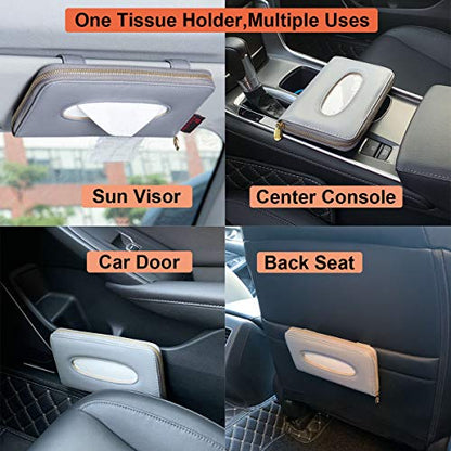 Car Sun Visor Tissue Holder, Napkin Holder, PU Leather Backseat Tissue Case Holder for Car Vehicle with Zipper (Grey) - color: Grey