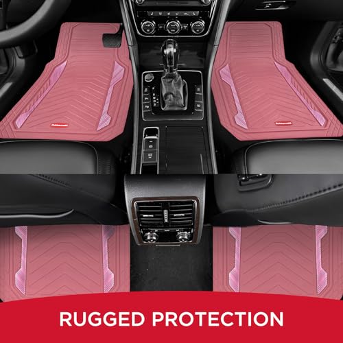 Rubbermaid Car Floor Mat, Heavy Duty All-Weather Car Mats Full Set with Dual-Tone Pink and Sliver Aluminum Inserts – Universal Fit, Anti-Slip Backing, Trim-to-Fit for Most SUV, Sedan, Van - color: Pink & Silver