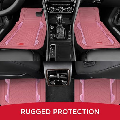 Rubbermaid Car Floor Mat, Heavy Duty All-Weather Car Mats Full Set with Dual-Tone Pink and Sliver Aluminum Inserts – Universal Fit, Anti-Slip Backing, Trim-to-Fit for Most SUV, Sedan, Van - color: Pink & Silver