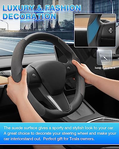 Shademax Custom-Fit for Tesla Steering Wheel Cover, Tesla Model Y / 3 2017-2025 2026 (Fit Model Y Juniper 2026/ Model 3 Highland) Suede Steering Wheel Cover Protector Model Y/ 3 Accessories (Gray) - color: Gray