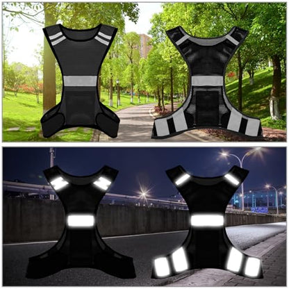Ptwola Reflective Running Vest High Visibility Running Gear with Large Pocket Night Lightweight Reflective Safety Vest - color: Black