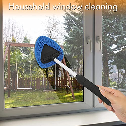 JOYFUL&HOPEFUL Car Windshield Cleaning Tool, Car Inside Window Cleaner Tool with Extendable Handle, 3pc Microfiber and 2pc Chenille, Car Interior Cleaner Tool Anti Fog, Streaks Free - size: 19 Inch-microfiber