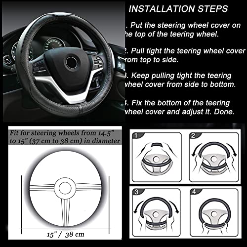 Rueesh Microfiber Leather Steering Wheel Cover Anti-Slip Matte Finish Auto Car Wheel Cover Universal 15 Inch Wheel Cover for Car Embossing Pattern Black Line - color: Black Line