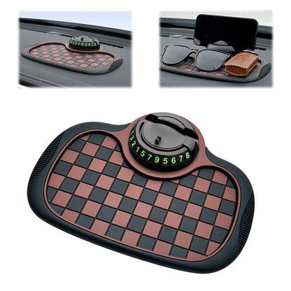 Universal Anti-Slip Car Dashboard Mat, 2026 New 360° Rotatable Phone Holder Dashboard Pad with Temporary Parking Number, Anti Skid Organizer for Phone Sunglasses Keys (Brown Black) - color: Brown Black