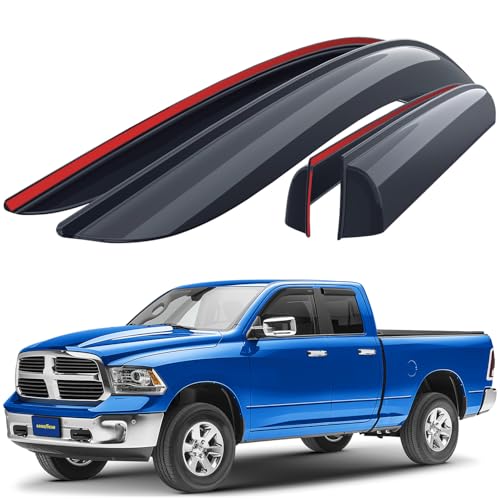 Goodyear Shatterproof Window Deflectors for Trucks Dodge Ram 1500 2009-2018 Quad Cab, Tape-on Rain Guards, Window Visors, Vent Deflector Visor, Truck Accessories, 4 pcs. - GY008701 - color: For RAM 1500 09-18