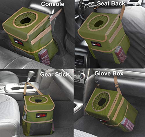 EPAuto Waterproof Car Trash Can with Lid and Storage Pockets, 2.5 Gallon Leakproof, Green - color: Green