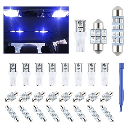 iFunyLED 24 Pieces Dome Light LED Car Interior Bulb Kit Set 194 T10 DE3175 578 31mm 42mm Bulbs Interior Replacement Lights for Car Map License Plate Door Side Marker Cornering Trunk Light - Blue - color: Blue